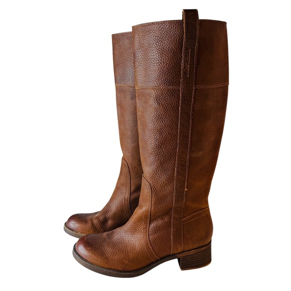 Lucky Brand Brown Tan Leather Knee High Riding Boots Textured Women's Size 8M - Picture 1 of 9